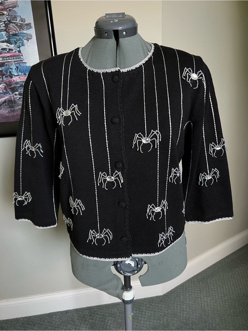 Price firm Michael Simon M embroidered spider Halloween sweater cardigan goth
